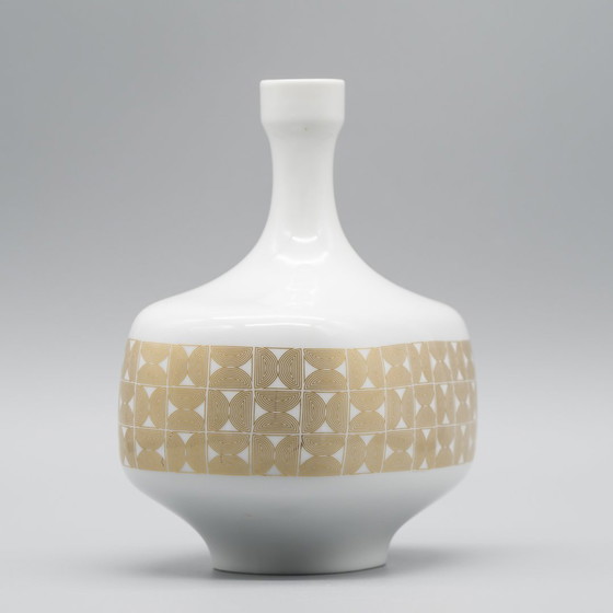 Image 1 of Hutschenreuther Glänzende Porzellanvase Gold Geometrisch 70S Vintage Space-Age