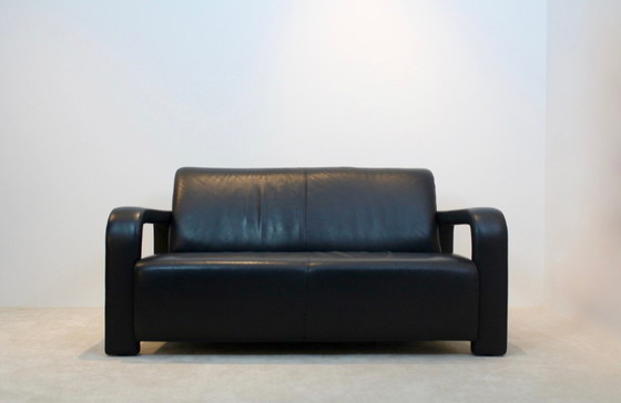 Image 1 of Marinelli Schwarzes Leder Zweisitzer Sofa, Italien