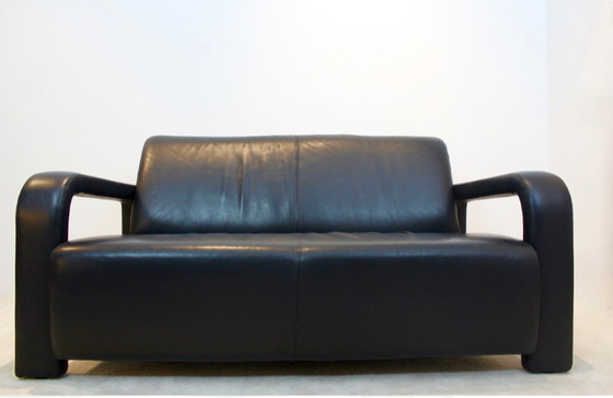 Image 1 of Marinelli Schwarzes Leder Zweisitzer Sofa, Italien