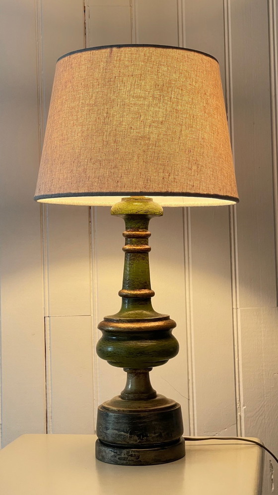 Image 1 of Vintage Lampe Aus Holz Gedrechselter Chic Vergoldet