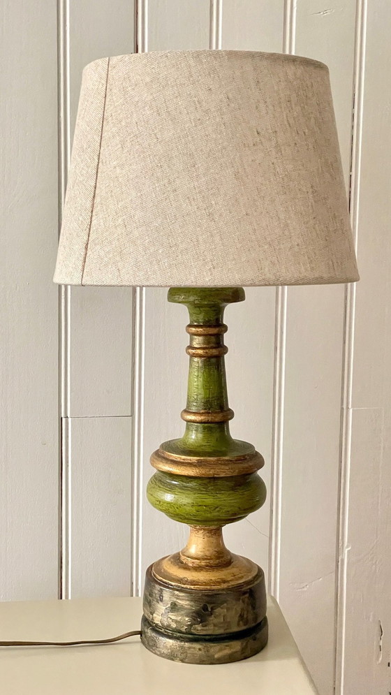 Image 1 of Vintage Lampe Aus Holz Gedrechselter Chic Vergoldet