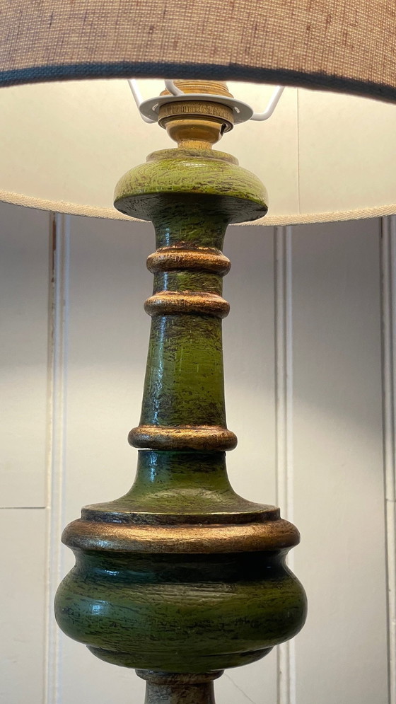 Image 1 of Vintage Lampe Aus Holz Gedrechselter Chic Vergoldet