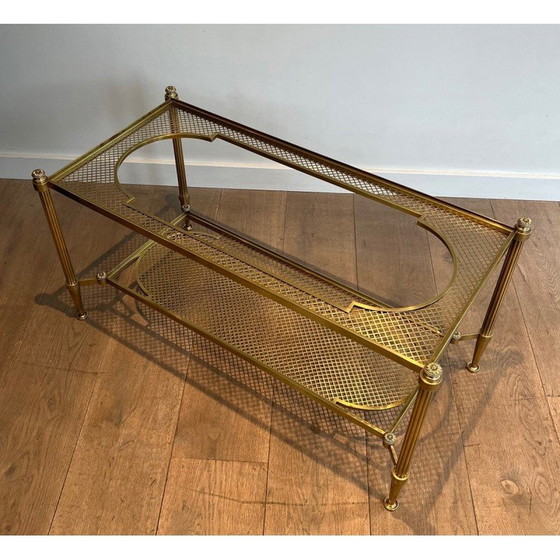 Image 1 of Vintage Couchtisch aus Bronze und Messing mit doppelter Glasplatte, 1940