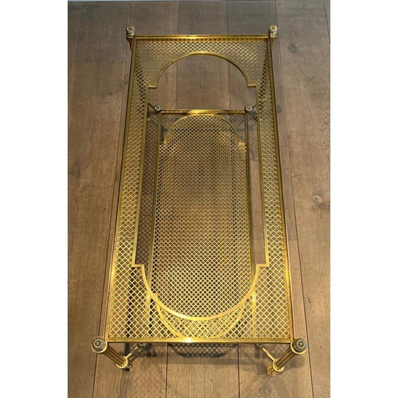 Image 1 of Vintage Couchtisch aus Bronze und Messing mit doppelter Glasplatte, 1940