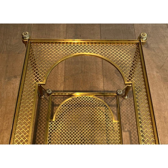 Image 1 of Vintage Couchtisch aus Bronze und Messing mit doppelter Glasplatte, 1940