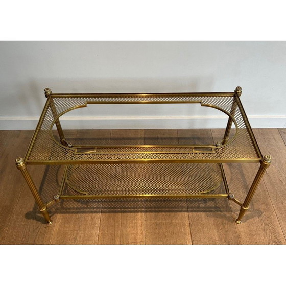 Image 1 of Vintage Couchtisch aus Bronze und Messing mit doppelter Glasplatte, 1940