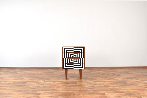 Mid-Century Op-Art Hand-Painted Danish Teak Kommode, 1960S.