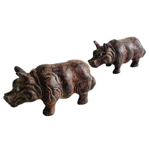 Vintage Satz von Bronze Nilpferd Figuren Bronze