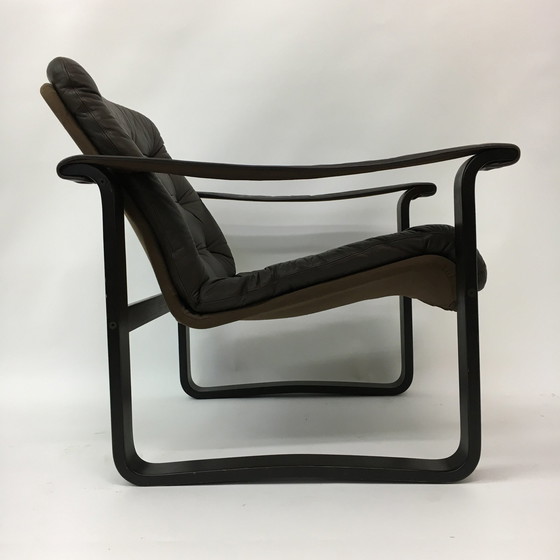 Image 1 of Mid-Century Design Oy Bj Dahlqvist Ab Dunkelbraun Leder Safari Lounge Stuhl, 1960'S