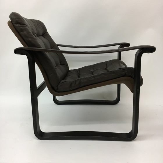 Image 1 of Mid-Century Design Oy Bj Dahlqvist Ab Dunkelbraun Leder Safari Lounge Stuhl, 1960'S