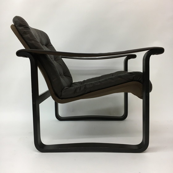 Image 1 of Mid-Century Design Oy Bj Dahlqvist Ab Dunkelbraun Leder Safari Lounge Stuhl, 1960'S