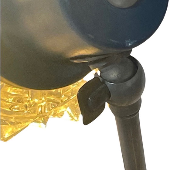 Image 1 of Ca. 50er Jahre Design – Nacht- oder Schreibtischlampe – neu verkabelt – Blau Metallsockel und Pressglasschirm