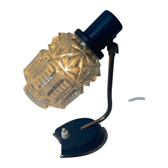 Image 1 of Ca. 50er Jahre Design – Nacht- oder Schreibtischlampe – neu verkabelt – Blau Metallsockel und Pressglasschirm