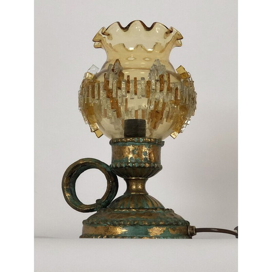 Image 1 of Vintage Brutalist Eisen und Glas Tischlampe von Poliarte Italienisch 1970s