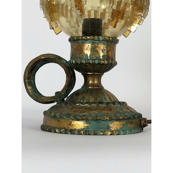 Image 1 of Vintage Brutalist Eisen und Glas Tischlampe von Poliarte Italienisch 1970s