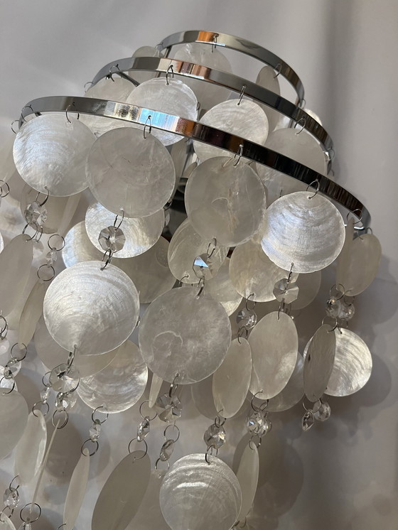 Image 1 of Set mit 2 italienischen Capiz-Wandlampen aus Chromkristall