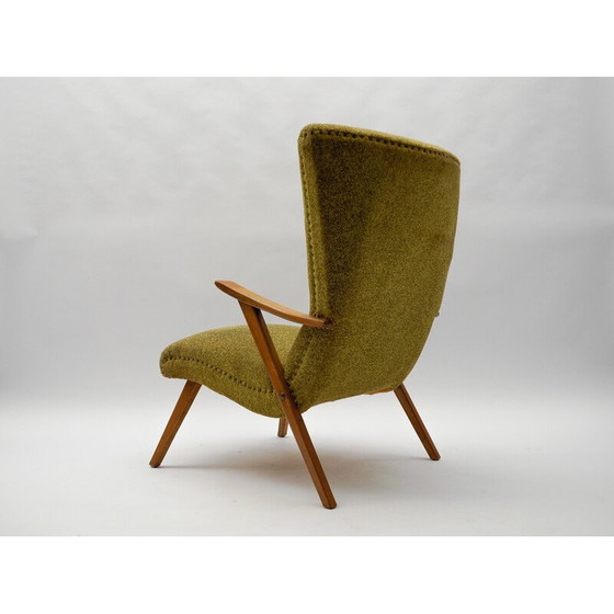 Image 1 of Vintage Ohrensessel aus Holz und Stoff, Italien 1950