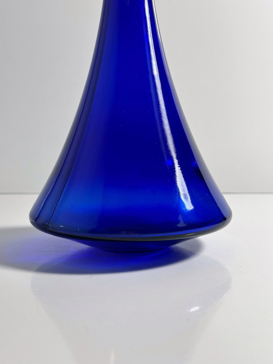 Image 1 of Kobalt Blauer Dekanter Vintage 80Er 90Er Ultramarin Blau Postmodern Art Deco Revival Karaffe Stöpsel Vase
