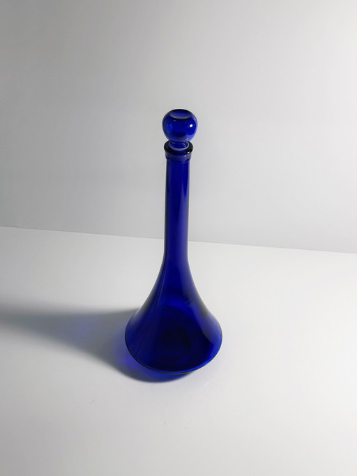 Kobalt Blauer Dekanter Vintage 80Er 90Er Ultramarin Blau Postmodern Art Deco Revival Karaffe Stöpsel Vase
