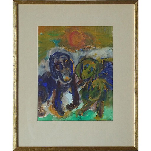 Alte Gouache von Frideborg Bryth, 1961