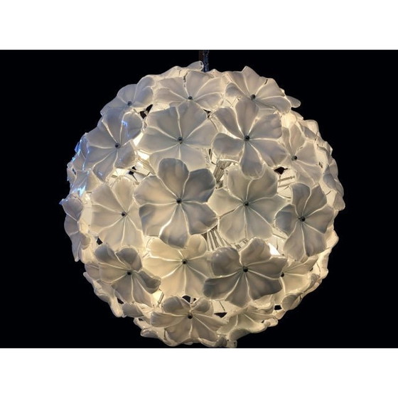 Image 1 of Zeitgenössischer Sputnik-Kronleuchter aus weißem Lotus-Muranoglas