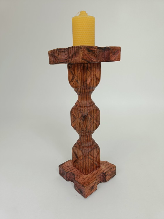 Image 1 of Großer brutalistischer Kerzenleuchter aus Holz