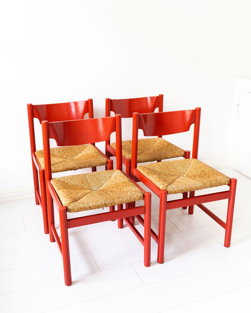 4x Vintage Esszimmerstühle mit Binsen Sitz