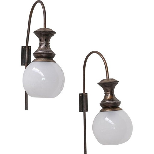 Ein Paar italienische Glaswandlampen aus der Mitte des Jahrhunderts, 1960er Jahre