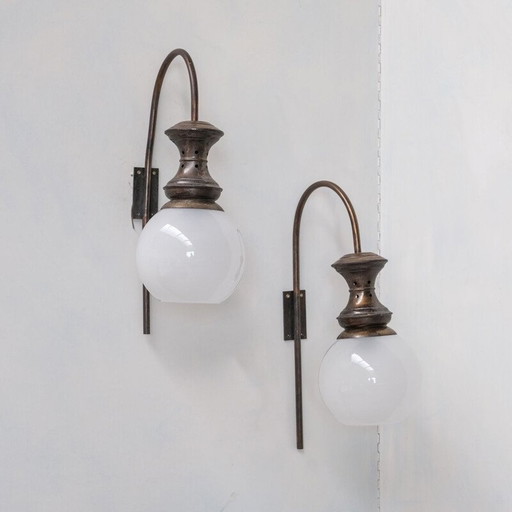 Ein Paar italienische Glaswandlampen aus der Mitte des Jahrhunderts, 1960er Jahre