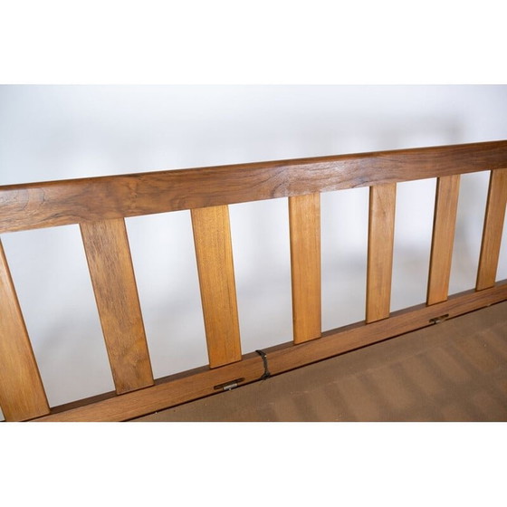 Image 1 of Vintage Dreisitzer-Sofa aus Teakholz und mit schwarzem Leder bezogen von Arne Vodder 1960er Jahre