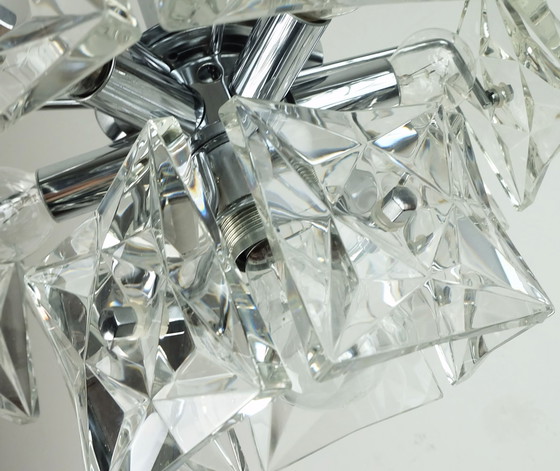 Image 1 of Elegante 2-stöckige Kinkeldey Mid Century Pendelleuchte Kristallglas und Chrom mit 14 Glasprismen 1960S
