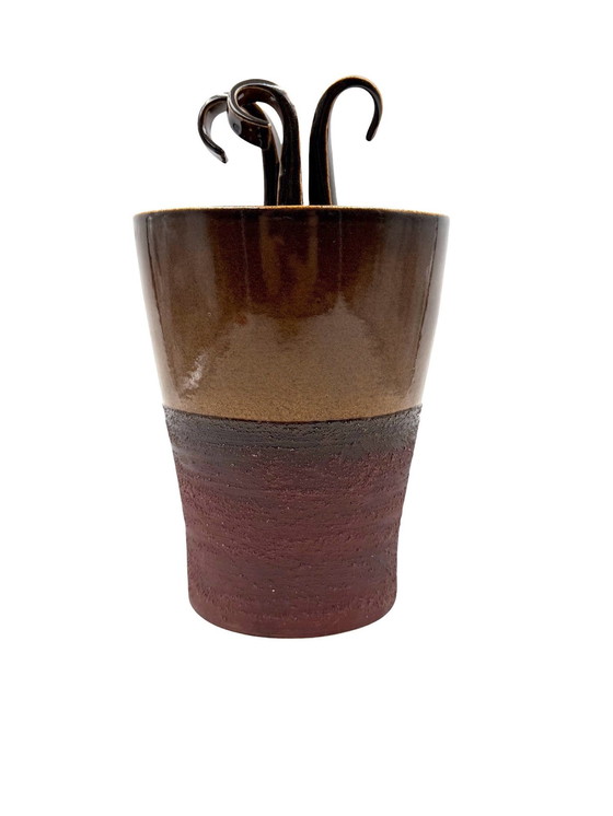 Image 1 of Mid-Century Modern Style Braune künstlerische Keramikvase, Gabriele Bucci Italien ca. 2000s