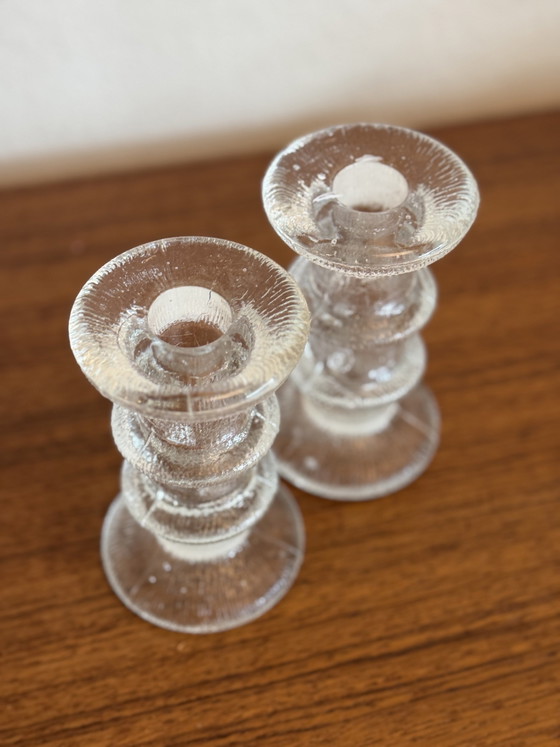 Image 1 of Vintage Eisglas Kerzenleuchter Pukeberg Schweden