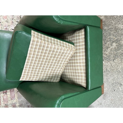 Paar Vintage-Sessel in dunkelgrünem Skai, 1950