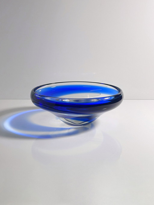 Vintage Schwere Böhmische Glas Schale Kobalt Blau Swirl Mid Century Cz Ultramarine Blau 70Er 70S 1970 80Er
