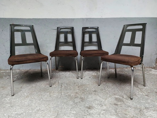 4 x mid-century Esszimmerstühle aus verchromtem Plexiglas