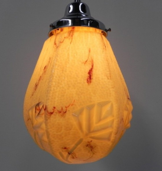 Image 1 of Art Deco Hängelampe mit marmoriertem sechseckigem Schirm