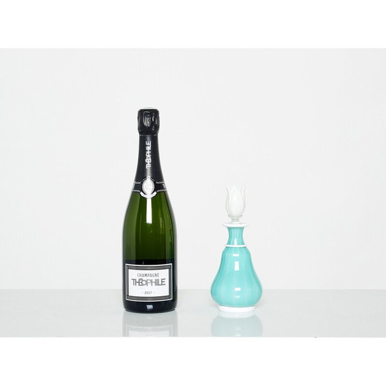 Image 1 of Vintage-Flasche aus türkisfarbenem Opalglas Murano von Barovier und Toso, 1950