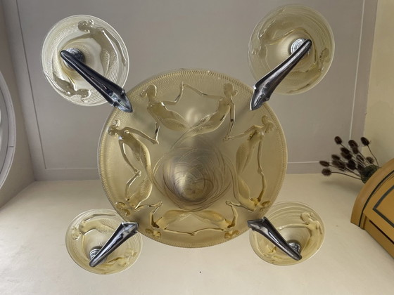 Image 1 of Lampe Hängelampe Art Deco 1930er Jahre mit Nixen Gelbe Schalen Französisch