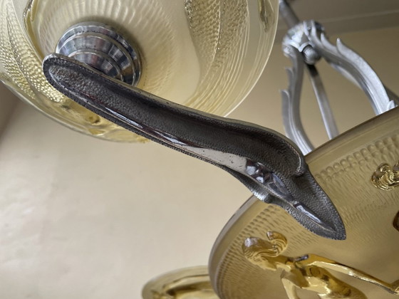 Image 1 of Lampe Hängelampe Art Deco 1930er Jahre mit Nixen Gelbe Schalen Französisch