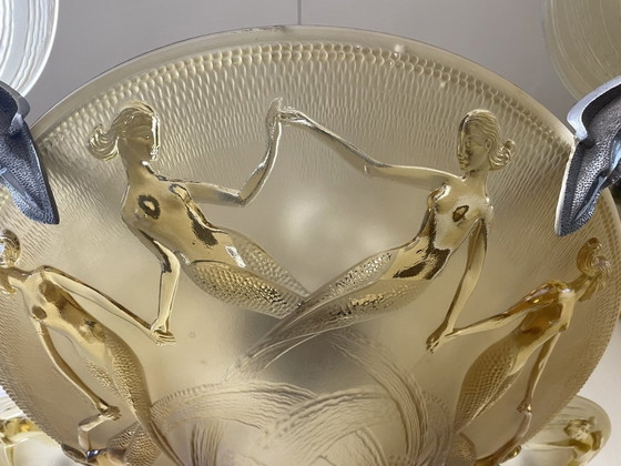 Image 1 of Lampe Hängelampe Art Deco 1930er Jahre mit Nixen Gelbe Schalen Französisch