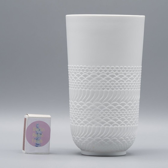 Image 1 of Seltene Manfred Frey Ak Kaiser Biskuit Porzellan Natur Relief Op Art Vase Duo Mcm