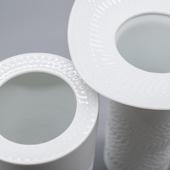 Image 1 of Seltene Manfred Frey Ak Kaiser Biskuit Porzellan Natur Relief Op Art Vase Duo Mcm