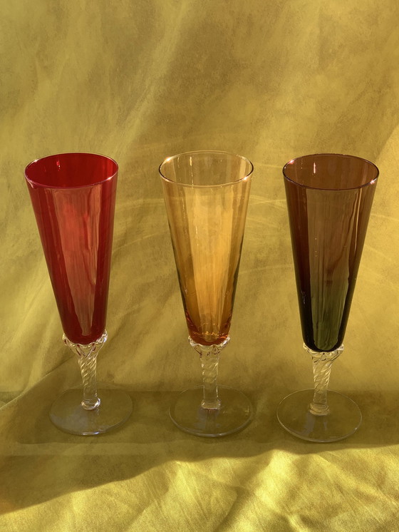 Image 1 of  6X Murano mundgeblasene farbige Champagnerflöten