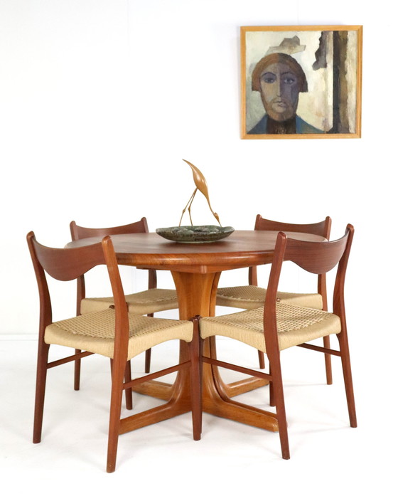 Image 1 of Dänischer Massiv Teakholz Rund 1X Ausziehbarer Esstisch 'Kalundborg' Vintage