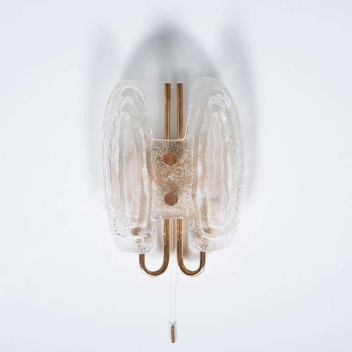 Space Age Glas Hillebrand Wandleuchte, Messing & Glas Scone