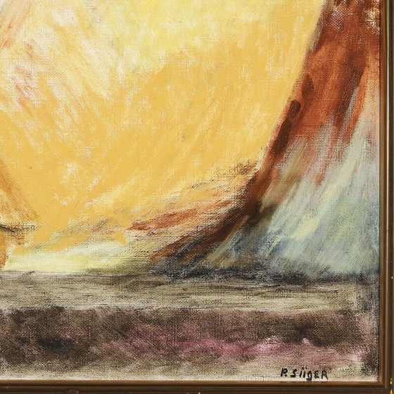 Image 1 of Öl auf Leinwand vintage "Berge in Gelb" von Preben Siiger, Dänemark 1995
