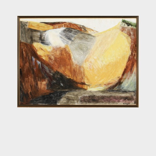 Öl auf Leinwand vintage "Berge in Gelb" von Preben Siiger, Dänemark 1995