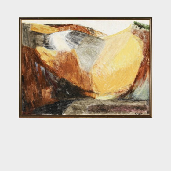 Image 1 of Öl auf Leinwand vintage "Berge in Gelb" von Preben Siiger, Dänemark 1995