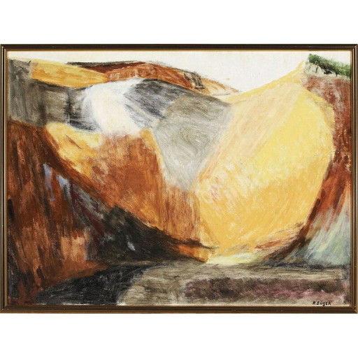 Öl auf Leinwand vintage "Berge in Gelb" von Preben Siiger, Dänemark 1995
